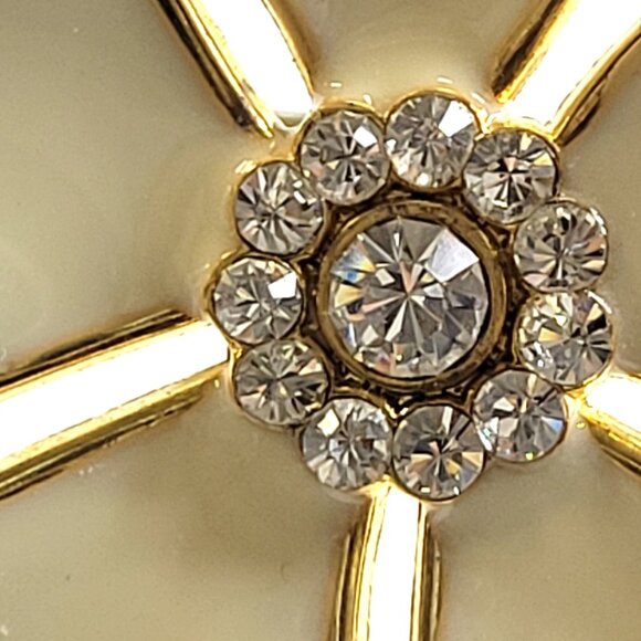 White Enamelled Flower Ring with Crystals- Adjustable Band - Picture 6 of 6